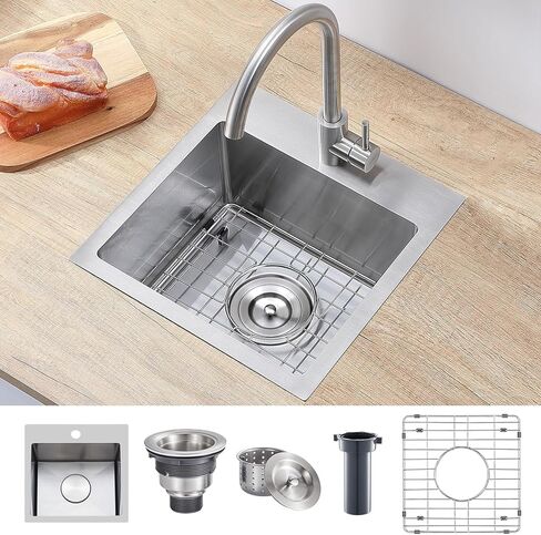 VAPSINT 28 Inch Drop in Kitchen Sink, 28x18 Inch Top Mount 16 Gauge Commercial T304 Stainless Steel Sink for Kitchen, 9 Inch Deep Handmade Single Bowl Basin Laundry Utility Wet Prep Sink, Fregadero in Saudi Arabia