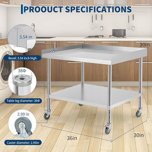 Heavy Duty Stainless Steel Commercial Prep Table with Non-Removable Backsplash,4 Lockable Wheels,400 lbs Load,2" Edge Baffle - for Restaurant, Kitchen, Food Service, Outdoor Grill,36x30x30 inch in Saudi Arabia