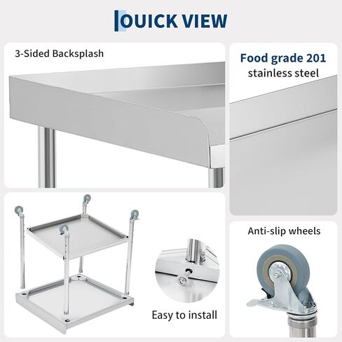 Heavy Duty Stainless Steel Commercial Prep Table with Non-Removable Backsplash,4 Lockable Wheels,400 lbs Load,2" Edge Baffle - for Restaurant, Kitchen, Food Service, Outdoor Grill,36x30x30 inch in Saudi Arabia