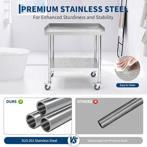 Heavy Duty Stainless Steel Commercial Prep Table with Non-Removable Backsplash,4 Lockable Wheels,400 lbs Load,2" Edge Baffle - for Restaurant, Kitchen, Food Service, Outdoor Grill,36x30x30 inch in Saudi Arabia