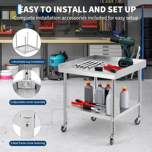 Heavy Duty Stainless Steel Commercial Prep Table with Non-Removable Backsplash,4 Lockable Wheels,400 lbs Load,2" Edge Baffle - for Restaurant, Kitchen, Food Service, Outdoor Grill,36x30x30 inch in Saudi Arabia