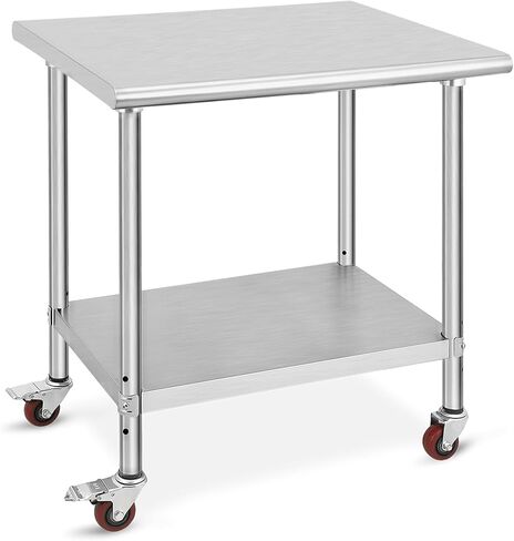 طاولة تحضير من الفولاذ المقاوم للصدأ NSF مقاس 48 × 24 بوصة، طاولة عمل تجارية شديدة التحمل مع رف سفلي قابل للتعديل وعجلات قفل، محطة عمل مطبخ معدنية للمطعم والفندق والجراج والاستخدام المنزلي in Kuwait