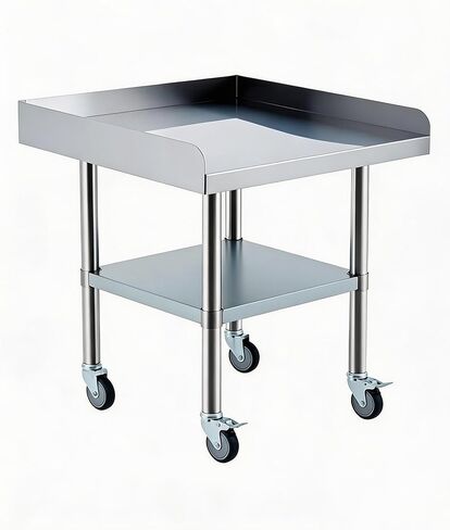 24 x 24 Stainless Steel Prep Table with Wheels – Commercial Mobile Workstation, Adjustable Undershelf, Detachable 3-Sided Backsplash – NSF Kitchen Worktable for Restaurant, Home, Garage & Catering in Kuwait