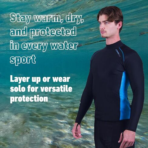 قميص رجالي بأكمام طويلة مقاوم للبرد من Sharkskin، أسود/أزرق، بدلة سباحة من النيوبرين للغوص والتمارين الرياضية المائية وقميص السباحة، SML in Kuwait