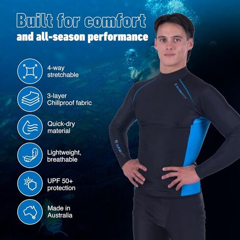قميص رجالي بأكمام طويلة مقاوم للبرد من Sharkskin، أسود/أزرق، بدلة سباحة من النيوبرين للغوص والتمارين الرياضية المائية وقميص السباحة، SML in Kuwait