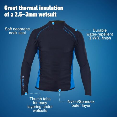 قميص رجالي بأكمام طويلة مقاوم للبرد من Sharkskin، أسود/أزرق، بدلة سباحة من النيوبرين للغوص والتمارين الرياضية المائية وقميص السباحة، SML in Kuwait