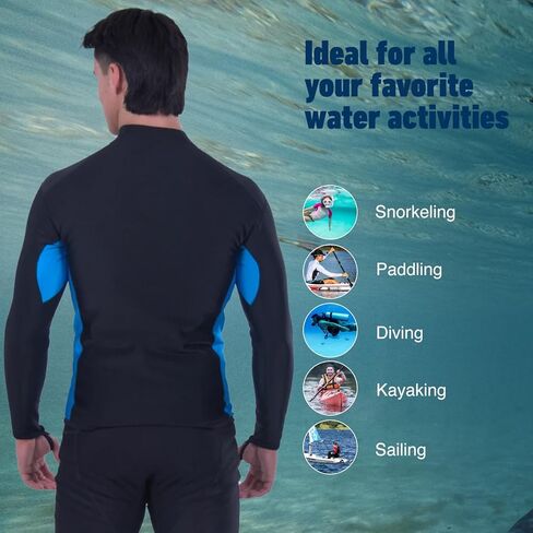 قميص رجالي بأكمام طويلة مقاوم للبرد من Sharkskin، أسود/أزرق، بدلة سباحة من النيوبرين للغوص والتمارين الرياضية المائية وقميص السباحة، SML in Kuwait