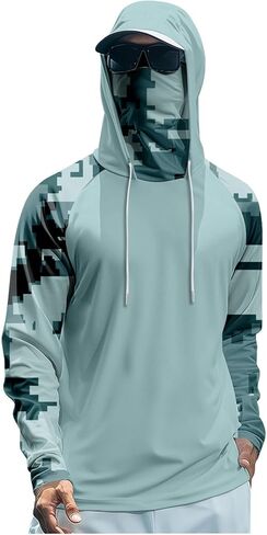 Hooded Fishing Shirts with Face Mask Cooling UPF 50+ Sun Protection Rash Guard Moisture Wicking Outdoor Boat Sun Shirt in Saudi Arabia