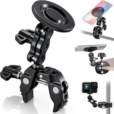 Facmogu Magnetic Phone Holder for Mic Stand, All-Metal 360° Rotatable Magnet Phone Mount with Clamp, Clip Phones Mount for Microphone & Sheet Music Stands, Compatible with Magsafe & iPhone 17-12 in Saudi Arabia