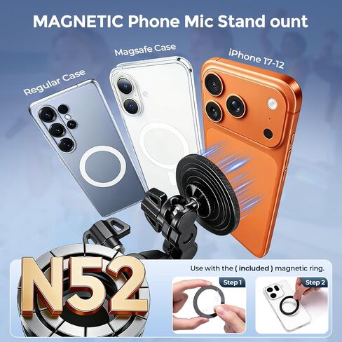 Facmogu Magnetic Phone Holder for Mic Stand, All-Metal 360° Rotatable Magnet Phone Mount with Clamp, Clip Phones Mount for Microphone & Sheet Music Stands, Compatible with Magsafe & iPhone 17-12 in Saudi Arabia