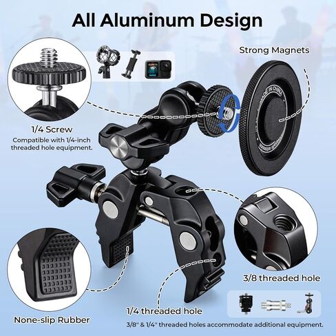 Facmogu Magnetic Phone Holder for Mic Stand, All-Metal 360° Rotatable Magnet Phone Mount with Clamp, Clip Phones Mount for Microphone & Sheet Music Stands, Compatible with Magsafe & iPhone 17-12 in Saudi Arabia