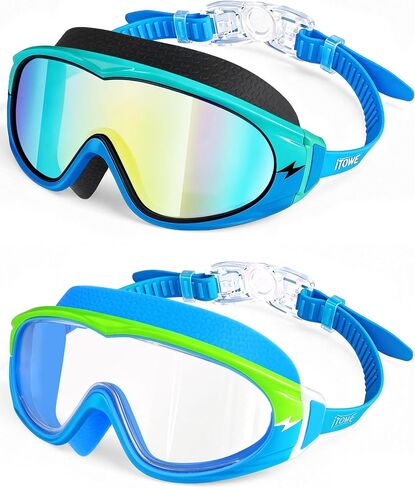 2 Pack Wide View Swimming Goggles, No Leaking Kids Swim Goggles with Anti-Fog/UV HD View Kids Goggles Boys Girls 3-15 in Kuwait