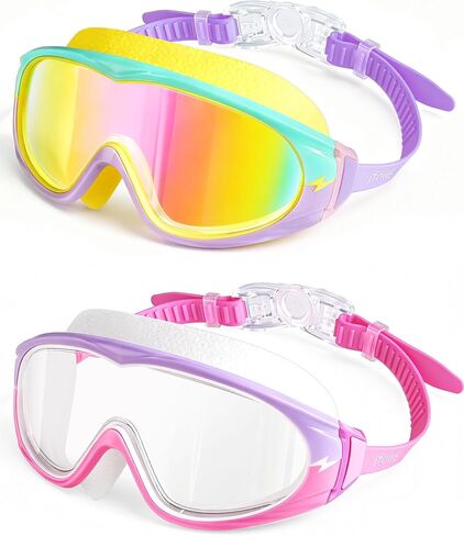 2 Pack Wide View Swimming Goggles, No Leaking Kids Swim Goggles with Anti-Fog/UV HD View Kids Goggles Boys Girls 3-15 in Saudi Arabia