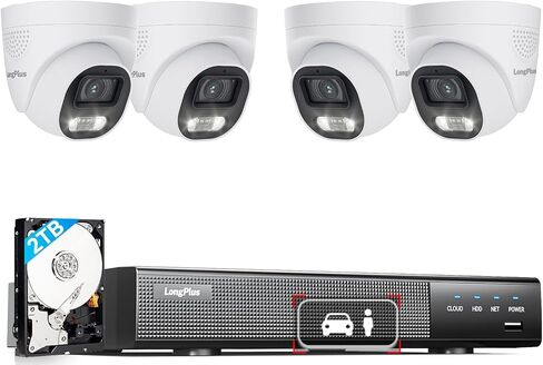 LongPlus Security Camera System, 4K-UHD 16CH NVR 8MP Wired Home Security System Outdoor Indoor, 8 PoE Dome Cameras, LED Spot Lights Color Night Vision, 132° FOV, 2-Way Audio, 24/7 Recording, 4TB HDD in Kuwait
