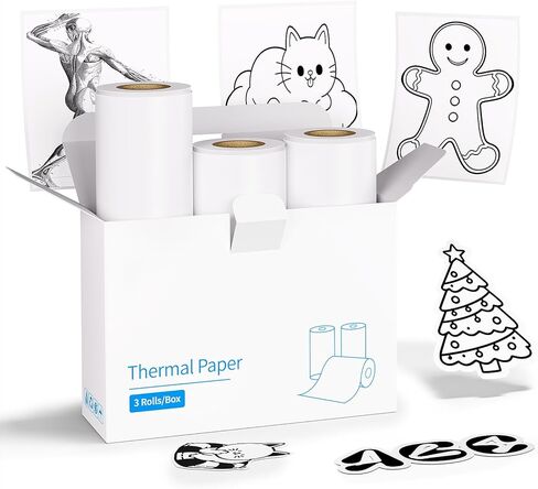 Adhesive Thermal Sticker Paper, 53mmx3M(0.17"x118") 3 Rolls Sticker Printer Paper, Compatible with Vretti TP6/TP6-S Mini Sticker Printer for Home/Office/School, White in Kuwait