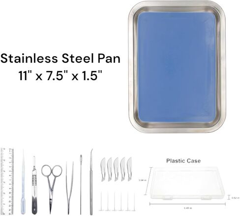 360-DS02-KT Dissection Kit with 11"x9"x2" Pan, Self-Healing Plastisol Pad, and Stainless Steel Tool Set – Complete for Biology Labs, Students, and Educational Use in Saudi Arabia