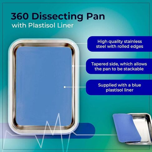 360-DS02-KT Dissection Kit with 11"x9"x2" Pan, Self-Healing Plastisol Pad, and Stainless Steel Tool Set – Complete for Biology Labs, Students, and Educational Use in Saudi Arabia