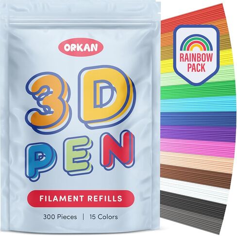 300 x ORKAN 3D Pen Filament Refills | Only Compatible with The 3Doodler Start+ | 15 Rainbow Colors | 6" x 2.5mm PCL Eco-Filament Strands | Safe for Kids | Only for 3Doodler Start+ 3D Pen in Saudi Arabia