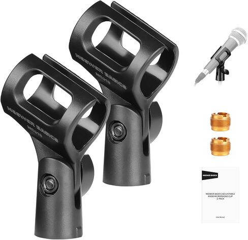 NEEWER BASICS Microphone Holder Accessories Kit 2 Pack, Adjustable Mic Clips with 3/8" to 5/8" Screw Adapters for Universal Wired Wireless Handheld Mics from 28mm to 35mm, MS019 in Kuwait