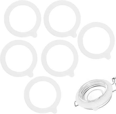 6 قطع من الأختام المطاطية للجرار الزجاجية، حشيات بديلة من السيليكون، أختام مطاطية مانعة للتسرب، لأختام مرطبانات التعليب، لحفظ الطعام، أبيض in Kuwait