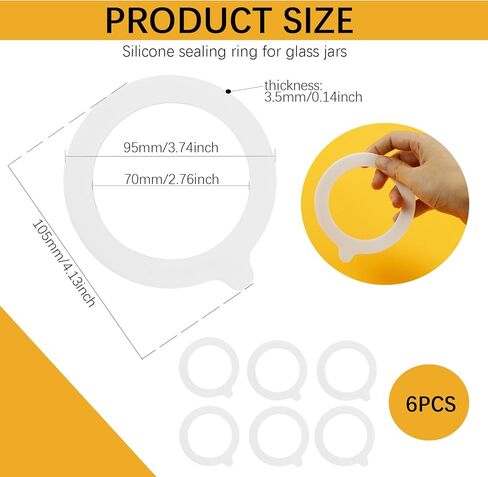6 قطع من الأختام المطاطية للجرار الزجاجية، حشيات بديلة من السيليكون، أختام مطاطية مانعة للتسرب، لأختام مرطبانات التعليب، لحفظ الطعام، أبيض in Kuwait