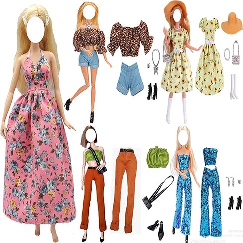 Doll Clothes, 5 Sets Outfits Winter Dresses Pants Windbreaker Hat for 11.5 inch Dolls Accessories Random Style (C) in Kuwait