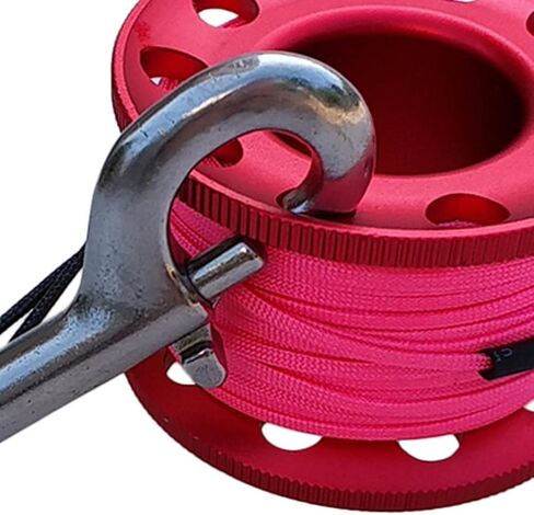 Baosity Scuba Diving Finger Spool Reel Line, 15M Aluminium Compact Snorkeling Dive Reel Spool Line with Stainless Steel Clip, Red in Kuwait