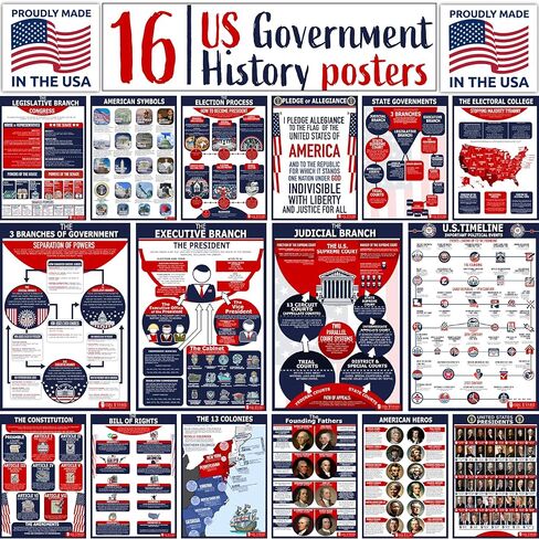 16 US Government History LARGE poster pack Charts for classrooms 12.5x18 Matt (Young N Refined) in Kuwait