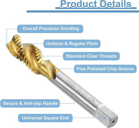 uxcell 4pcs Spiral Flute Thread Taps, 1/2-13 UNC H2 Screw Threading Tap, Titanium Coated 6542 High Speed Steel Machine Tapping Tools for Machinist Repair in Saudi Arabia