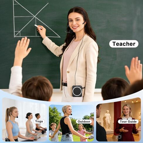 Voice Amplifier for Teachers with Wired Handheld Microphone and Headset Microphone, 2800mAh Mini Pa System Bluetooth Personal Portable Speaker for Classroom, Meeting and Yoga, Black in Saudi Arabia