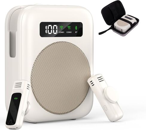 Voice Amplifier with Bluetooth lavalier Microphone, Teacher Bluetooth Amplifier, Portable Voice Amplifier, Clip on Microphone System Bluetooth Speaker - Beige in Saudi Arabia