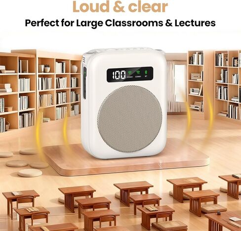 Voice Amplifier with Bluetooth lavalier Microphone, Teacher Bluetooth Amplifier, Portable Voice Amplifier, Clip on Microphone System Bluetooth Speaker - Beige in Saudi Arabia