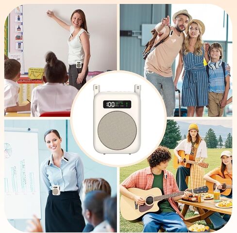 Voice Amplifier with Bluetooth lavalier Microphone, Teacher Bluetooth Amplifier, Portable Voice Amplifier, Clip on Microphone System Bluetooth Speaker - Beige in Saudi Arabia