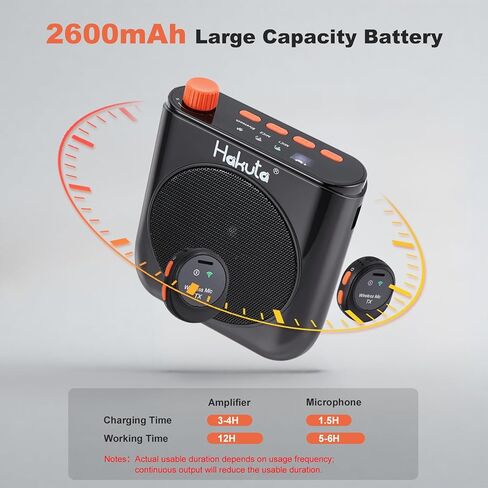 مضخم صوت هاكوتا مع ميكروفون لاسلكي مغناطيسي، مكبر صوت بلوتوث محمول للمعلمين مع 2 ميكروفون، مضخم صوت قابل لإعادة الشحن للفصول الدراسية/الاجتماعات/التدريب/في الهواء الطلق in Kuwait