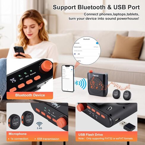 مضخم صوت هاكوتا مع ميكروفون لاسلكي مغناطيسي، مكبر صوت بلوتوث محمول للمعلمين مع 2 ميكروفون، مضخم صوت قابل لإعادة الشحن للفصول الدراسية/الاجتماعات/التدريب/في الهواء الطلق in Kuwait