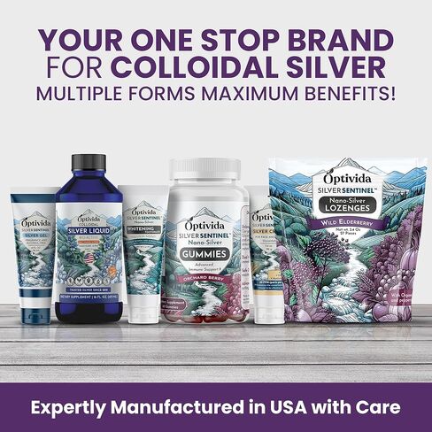 OPTIVIDA Health Natural Colloidal Silver Lozenges 60PPM Elderberry W/Vitamins, Sore Throat, Coughs, Supports Immune System, Fast-Acting Cough Drops, Organic Elderberry (1 Pack) in Kuwait