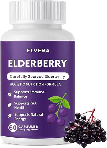 Elderberry - EIvera Gut Support Complex, Organic Black Elderberry Capsules, with Zinc & Vitamin C for Digestive Balance, Immune Support (1) in Saudi Arabia