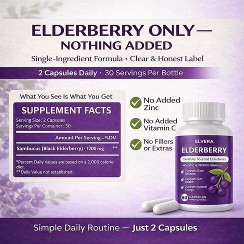 Elderberry - EIvera Gut Support Complex, Organic Black Elderberry Capsules, with Zinc & Vitamin C for Digestive Balance, Immune Support (1) in Saudi Arabia