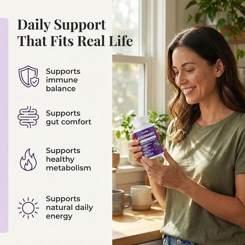 Elderberry - EIvera Gut Support Complex, Organic Black Elderberry Capsules, with Zinc & Vitamin C for Digestive Balance, Immune Support (1) in Saudi Arabia