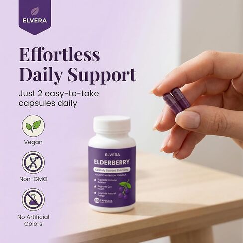 Elderberry - EIvera Gut Support Complex, Organic Black Elderberry Capsules, with Zinc & Vitamin C for Digestive Balance, Immune Support (1) in Saudi Arabia
