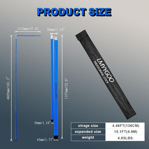 20FT Load Height Measuring Stick with Carrying Bag, Retractable Height Stick for Trucks, Truck Height Measuring Stick with Adjustable Pole, Accurately for Trucks, Car Haulers(Dark Blue) in Kuwait