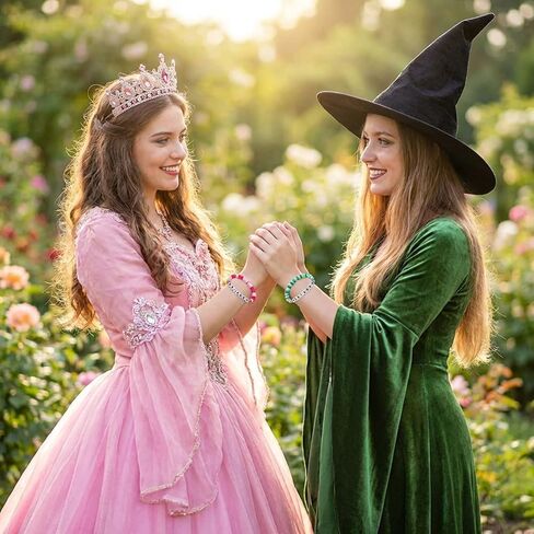 Kenning 24 Sets Witch Merch Friendship Bracelets Witch Hat Princess Crown Pink and Green Friendship Bracelets with Cards BFF Couples Set Movie Matching Gifts for Best Friends Fans Birthday Party Decor in Saudi Arabia