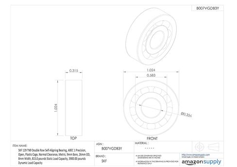 SKF 126 TN9 Double Row Self-Aligning Bearing, ABEC 1 Precision, Open, Plastic Cage, Normal Clearance, Metric, 6mm Bore, 19mm OD, 6mm Width in Saudi Arabia