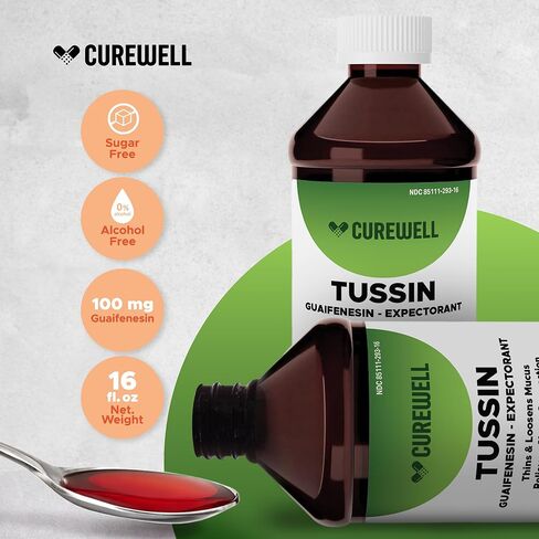 Tussin Guaifenesin Liquid | 100 mg Expectorant Syrup | Alcohol-Free & Sugar-Free | Cough and Cold Relief | Chest Congestion Relief | Thins & Loosens Mucus, 16 fl oz in Saudi Arabia