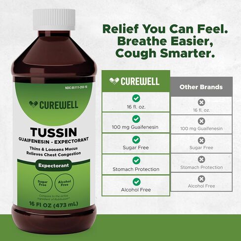 Tussin Guaifenesin Liquid | 100 mg Expectorant Syrup | Alcohol-Free & Sugar-Free | Cough and Cold Relief | Chest Congestion Relief | Thins & Loosens Mucus, 16 fl oz in Saudi Arabia