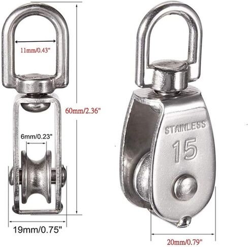 Pulleys Stainless Steel Pulley Single Wheel Swivel Lifting Rope 360 Degrees Rotatable Bearing Tools in Saudi Arabia