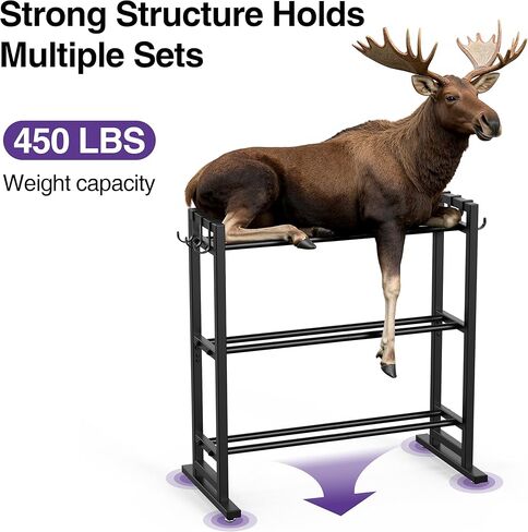 niffgaff 3 Tier Adjustable Dumbbell Rack, Weight Rack with Extended Base & Movable Hooks, 450 lb Capacity in Kuwait