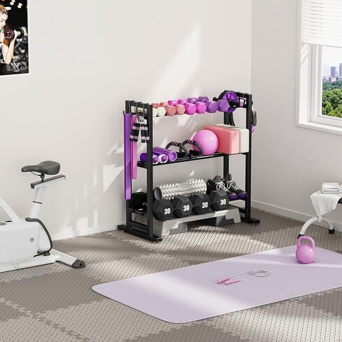 niffgaff 3 Tier Adjustable Dumbbell Rack, Weight Rack with Extended Base & Movable Hooks, 450 lb Capacity in Kuwait