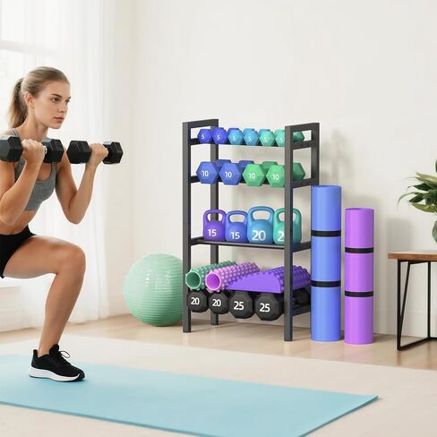 حامل دمبل من 4 طبقات، حامل وزن قابل للتعديل لصالة الألعاب الرياضية المنزلية، حامل ثقيل الوزن، تخزين أجراس كيتل بيل بسعة 800 رطل، منظم معدات التمرين (الرف فقط) in Kuwait