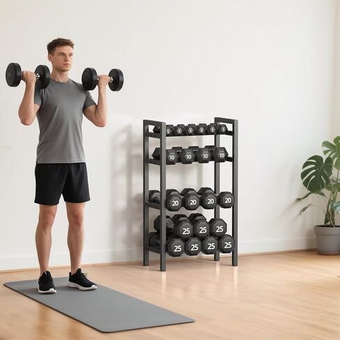 حامل دمبل من 4 طبقات، حامل وزن قابل للتعديل لصالة الألعاب الرياضية المنزلية، حامل ثقيل الوزن، تخزين أجراس كيتل بيل بسعة 800 رطل، منظم معدات التمرين (الرف فقط) in Kuwait
